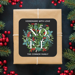 NOEL Holly Berries Homemade kerst Vierkante Sticker