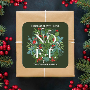 NOEL Holly Berries Homemade kerst Vierkante Sticker