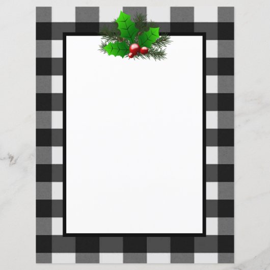 Noël Holly Buffalo Plaid Papier personnalisé (Dos)