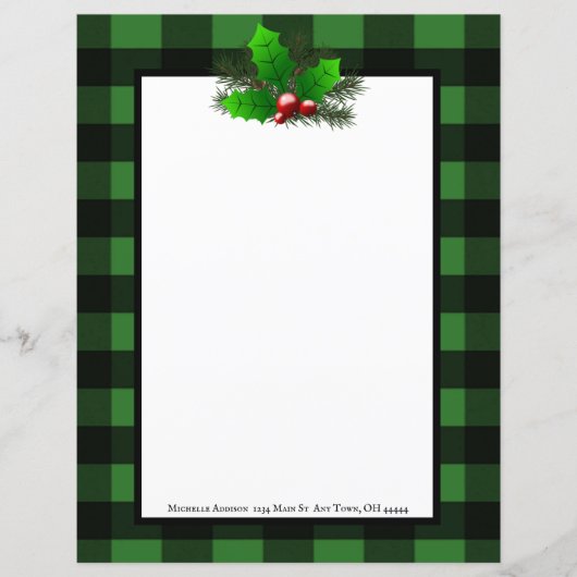 Noël Holly Buffalo Plaid Papier personnalisé (Devant)