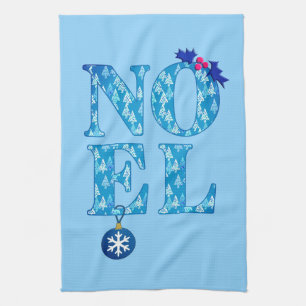 NOEL in een blauw kerstboompatroon Theedoek