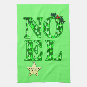NOEL in een groen kerstboompatroon Theedoek