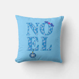 NOEL in een patroon van een blauwe kerstboom Kussen