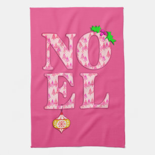 NOEL in een roze kerstboom patroon Theedoek