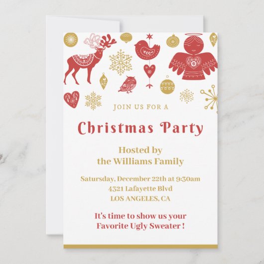 Noël Invitation Gold Red Nordic (Devant)