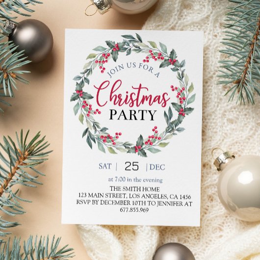 Noël Invitation verte et rouge