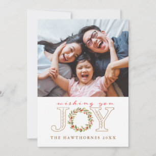 Noël Joie aquarelle Carte photo de couronne