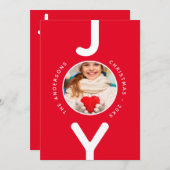 Noël joie rouge blanc simple carte photo (Devant / Derrière)