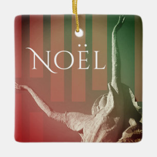 "Noel"/"Joy" met Uplifting Angel Dark Red Green Keramisch Ornament