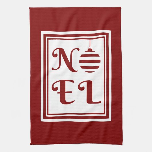 NOEL kerstvakantie rood en wit Theedoek (Verticaal)