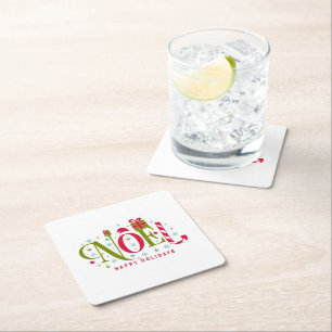 Noel kleurrijke en leuke typografie ontslag vierkante kartonnen onderzetter