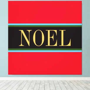 NOEL Kleurrijke Helderrode Zwarte Kerststrepen Canvas Afdruk