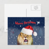Noël, Lion en Santa Hat, Étoile, Carte postale de (Devant / Derrière)
