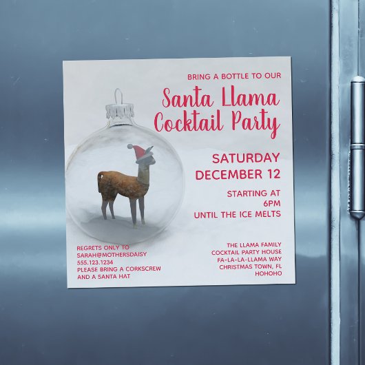 Noël Llama Cocktail Party Invitation magnétique