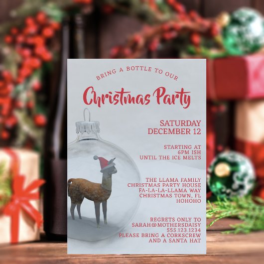 Noël Llama Fête Invitation