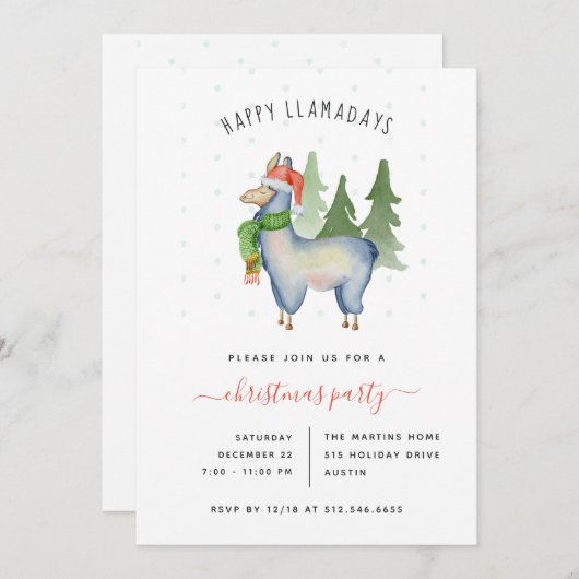 Noël Llama | Invitation de fête de vacances (Devant / Derrière)