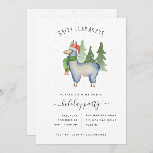 Noël Llama | Invitation de fête de vacances (Devant / Derrière)