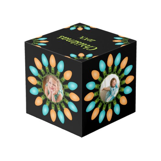 Noel Lumières Cercle orange et bleu Cube photo (Angle arrière)