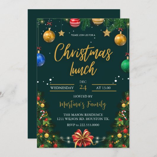 Noël Lunch Invitations Brunch de Noël (Devant / Derrière)