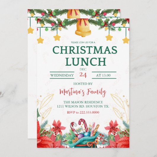 Noël Lunch Invitations Brunch de Noël (Devant / Derrière)