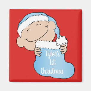 Noël Magnet Carré Baby's First Christmas/Blu