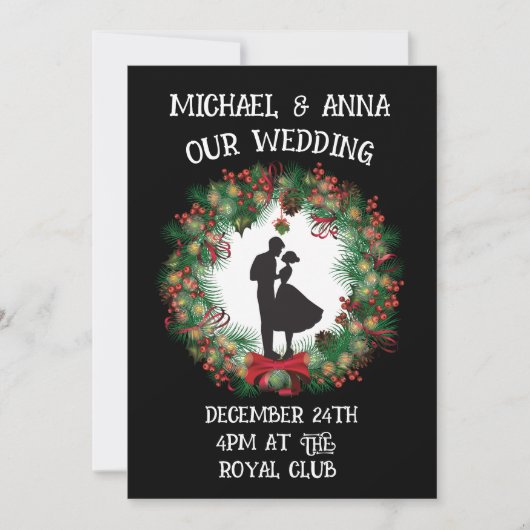 NOËL MARIAGE BLACK & RED WREATH INVITATIONS (Devant)