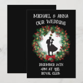 NOËL MARIAGE BLACK & RED WREATH INVITATIONS (Devant / Derrière)