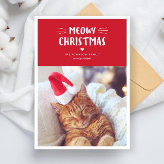Noël Meowy | Cute Cat Holiday Carte photo