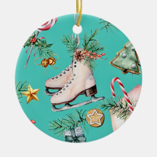 Noël Mer Vert Cookies Pins Patinage Ornement (Devant)