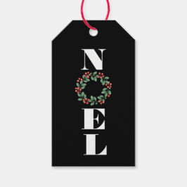 NOEL met kerstmis op zwart Cadeaulabel