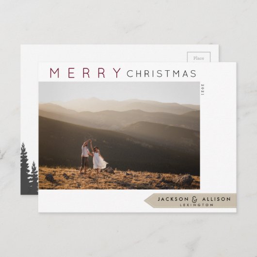 Noël minimal | Arbre à pins et Carte photo (Devant / Derrière)