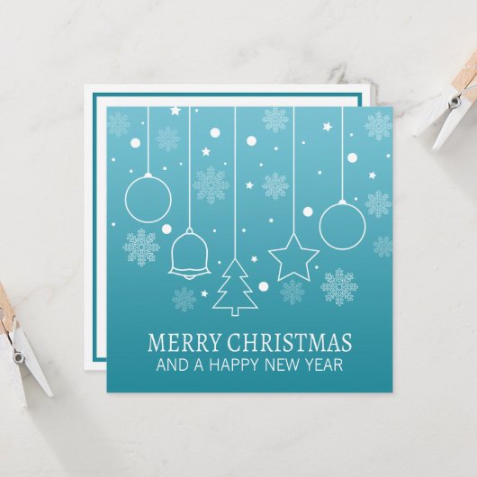 Noël minimaliste blanc et Turquoise | Invitation (Devant/Arrière en situation)
