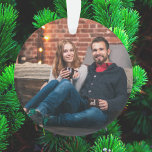 Noël moderne | Couple Photo Burgundy Maroon<br><div class="desc">Stylish modern holiday christmas tree ornament with a classic typographiy quota "happiest holidays" paired with a handwritten script font font for your family name in white on a burgundy ruby maroon crimson scarlet wine background. The greeting and name can be easily customized for a your own design unique A minimalist...</div>