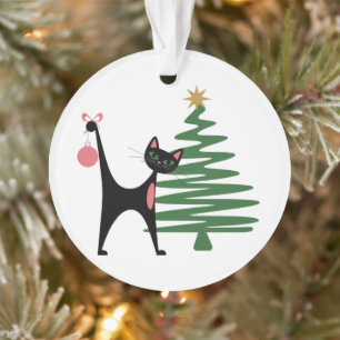 Noël Moderne du Milieu du Siècle 1950 Chat Atomiqu