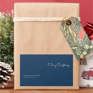 Noël moderne   Étiquette cadeau famille bleue