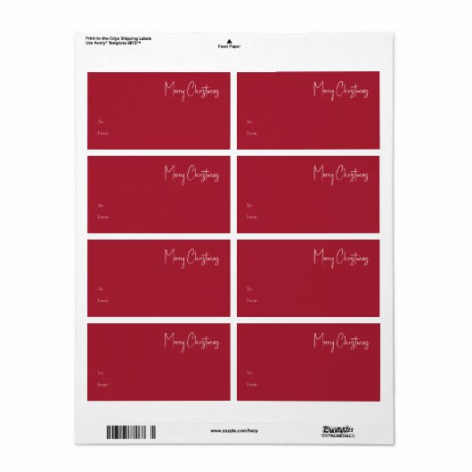 Noël moderne | Étiquette cadeau Rectangle rouge (Feuille entière)
