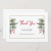 Noël moderne Holly Berry Feuilles Cartes de remerc (Devant / Derrière)