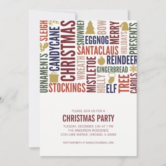 Noël Mots Fête Invitation (Devant)