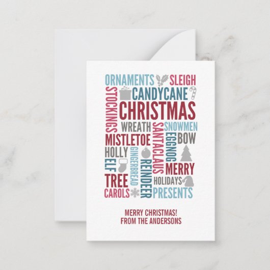 Noël Mots Noël Carte de note MIni (Devant)