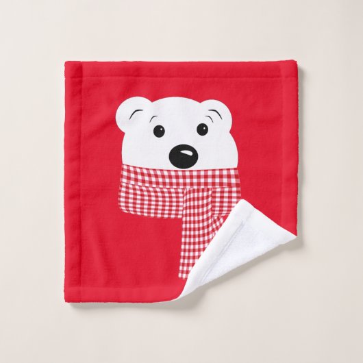 Noël, museau d'ours, ours polaire, rouge, blanc, (Gant de toilette)