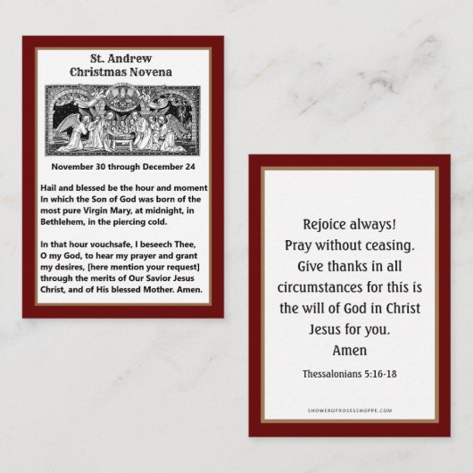 Noël Nativité St. Andrew Novena Carte de prière (Devant / Derrière)