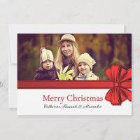 Noël Nœud en Satin Rouge Photo Carte de Vœux