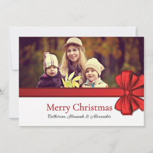 Noël Nœud en Satin Rouge Photo Carte de Vœux