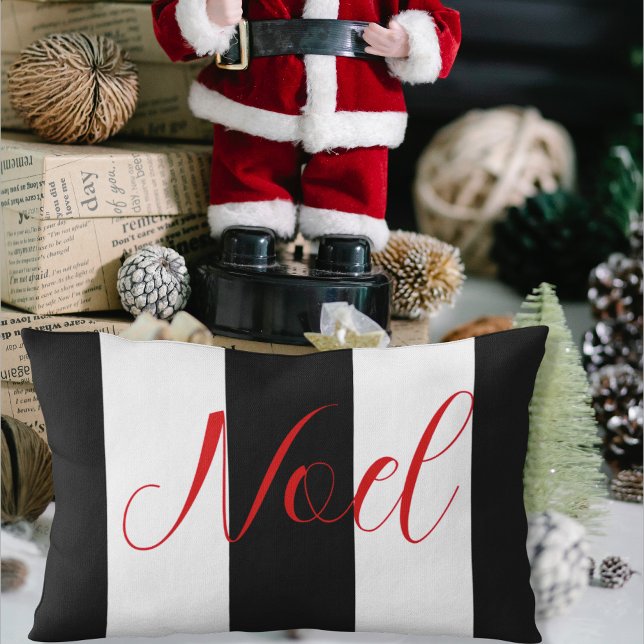 Noel noir et blanc Coussin Lumbar (Créateur téléchargé)