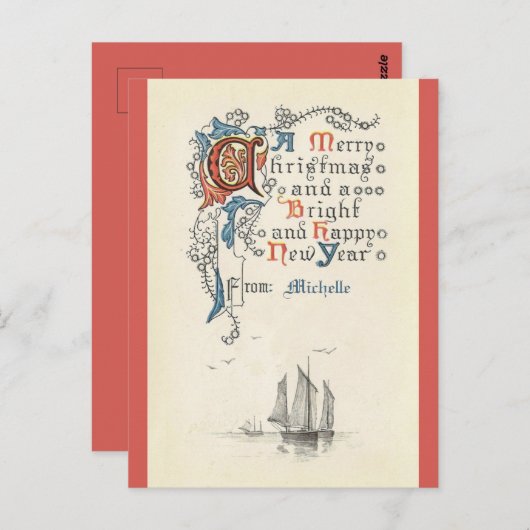 Noël, Nouvel An, bateau, carte postale (Devant / Derrière)