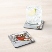 Noël, oiseau cardinal, neige, dessous de verre de (Côté Droit)