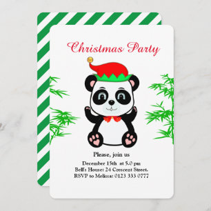 Noël Panda Ours Elf sur invitation de la fête blan