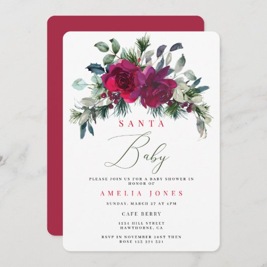 Noël Père Noël Baby Botanical Holiday Invitation (Devant / Derrière)