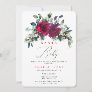 Noël Père Noël Baby Botanical Holiday Invitation