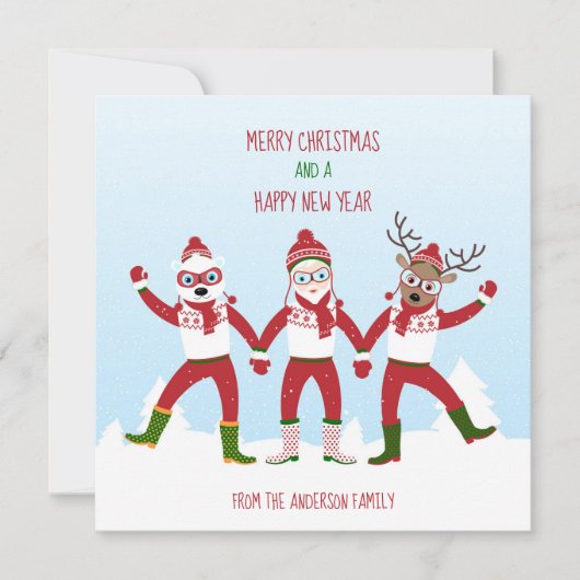 Noël Père Noël et amis Carte de vacances (Devant)